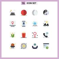 Flat Color Pack of 16 Universal Symbols of contact yin chicken yang taoism Editable Pack of Creative Vector Design Elements