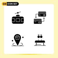 Set of 4 Modern UI Icons Symbols Signs for cable car business tourism cash location Editable Vector Design Elements