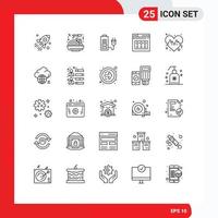 Set of 25 Commercial Lines pack for heart website acumulator web internet Editable Vector Design Elements