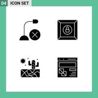 Modern Set of 4 Solid Glyphs Pictograph of computers sun hardware lock browser Editable Vector Design Elements