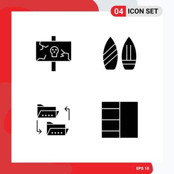Mobile Interface Solid Glyph Set of 4 Pictograms of easter folder old snowboard file Editable Vector Design Elements