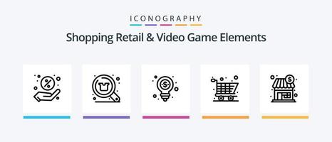 compras Al por menor y vídeo juego elementos línea 5 5 icono paquete incluso móvil. posición. laberinto. primero. rey. creativo íconos diseño vector