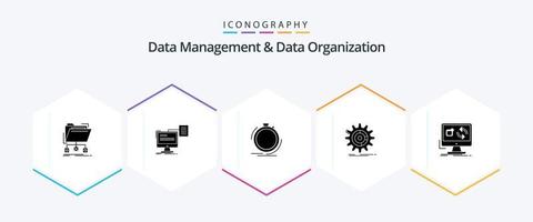 Data Management And Data Organization 25 Glyph icon pack including management. setting. cv. speed. performance vector