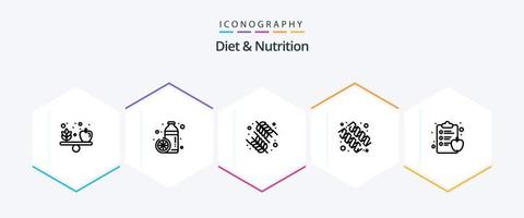 Diet And Nutrition 25 Line icon pack including apple. supplement. orange. protein. rice vector