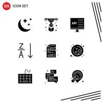 Solid Glyph Pack of 9 Universal Symbols of file creative coding sort alphabetical Editable Vector Design Elements