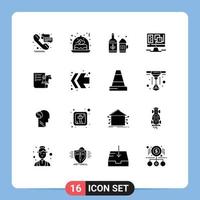 User Interface Pack of 16 Basic Solid Glyphs of business web beer window computer Editable Vector Design Elements