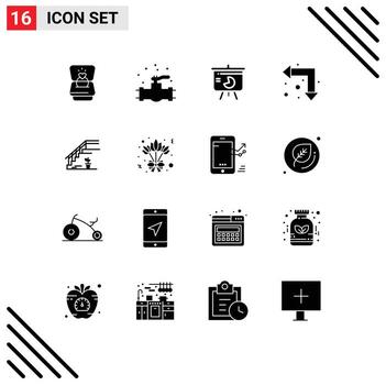 16 Thematic Vector Solid Glyphs and Editable Symbols of stairs up left chart arrows graph Editable Vector Design Elements