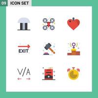 Pack of 9 Modern Flat Colors Signs and Symbols for Web Print Media such as court navigation drone robot leave exit Editable Vector Design Elements