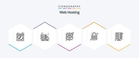 Web Hosting 25 Line icon pack including database. web. internet bot. planet. internet vector