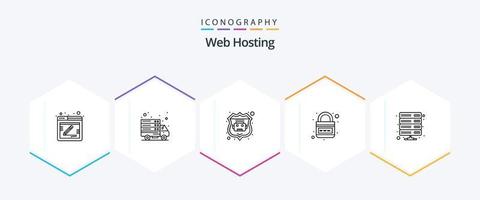 Web Hosting 25 Line icon pack including database. web. internet bot. planet. internet vector