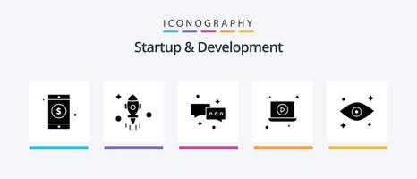 Startup And Develepment Glyph 5 Icon Pack Including . eyes. chatting. eye. play. Creative Icons Design vector