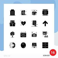 16 Thematic Vector Solid Glyphs and Editable Symbols of video design journalist video chart film editing new Editable Vector Design Elements