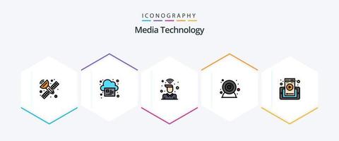 Media Technology 25 FilledLine icon pack including phone. web page. on. web camera. camera vector