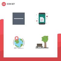 User Interface Pack of 4 Basic Flat Icons of close globe minus sheets pin Editable Vector Design Elements