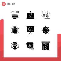 Pack of 9 Modern Solid Glyphs Signs and Symbols for Web Print Media such as public transport technology speed train india Editable Vector Design Elements