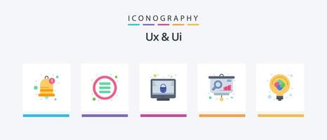 Ux And Ui Flat 5 Icon Pack Including light bulb. sales. lock. presentation. analytics. Creative Icons Design vector
