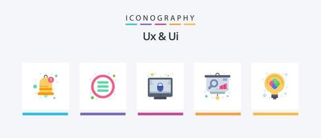 Ux And Ui Flat 5 Icon Pack Including light bulb. sales. lock. presentation. analytics. Creative Icons Design vector