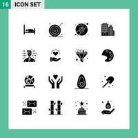 Group of 16 Solid Glyphs Signs and Symbols for programmer headoffice cd tower building Editable Vector Design Elements