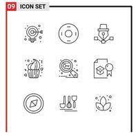 9 Universal Outlines Set for Web and Mobile Applications dessert cup pen cake draw Editable Vector Design Elements