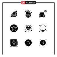 Pictogram Set of 9 Simple Solid Glyphs of pulse health car star favorite Editable Vector Design Elements