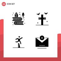 Group of 4 Modern Solid Glyphs Set for books athlete history grave runner Editable Vector Design Elements