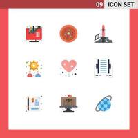 Set of 9 Modern UI Icons Symbols Signs for heart teamwork bomb strategy political Editable Vector Design Elements