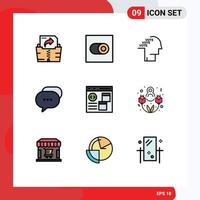 Group of 9 Filledline Flat Colors Signs and Symbols for coding app poll bubble conversation Editable Vector Design Elements