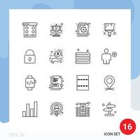 Set of 16 Modern UI Icons Symbols Signs for security unlock business tool brush Editable Vector Design Elements