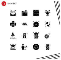 Modern Set of 16 Solid Glyphs Pictograph of paper communication storage office connection Editable Vector Design Elements