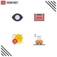 Set of 4 Vector Flat Icons on Grid for eye bubble vision cassette discount Editable Vector Design Elements