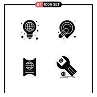 Pictogram Set of 4 Simple Solid Glyphs of idea pass light band ticket Editable Vector Design Elements