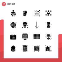 Pack of 16 Modern Solid Glyphs Signs and Symbols for Web Print Media such as cells coin head buyer water hose Editable Vector Design Elements