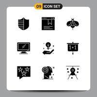 Modern Set of 9 Solid Glyphs and symbols such as idea pc fly imac monitor Editable Vector Design Elements