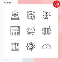 Set of 9 Vector Outlines on Grid for mat bathroom calculation bath chair Editable Vector Design Elements