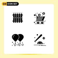 Universal Icon Symbols Group of 4 Modern Solid Glyphs of radiator shopping warm cart fly Editable Vector Design Elements