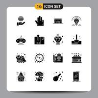 Modern Set of 16 Solid Glyphs Pictograph of game tips architecture light bulb bulb Editable Vector Design Elements