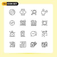 Modern Set of 16 Outlines Pictograph of minus delete knowledge body study Editable Vector Design Elements