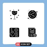 Pictogram Set of 4 Simple Solid Glyphs of carnival sign party data heart Editable Vector Design Elements