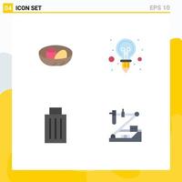 Set of 4 Vector Flat Icons on Grid for bowl basket egg creativity delete Editable Vector Design Elements