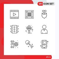 Pack of 9 creative Outlines of signal light graphic men movember Editable Vector Design Elements