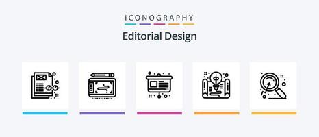 Editorial Design Line 5 Icon Pack Including textbook. book. idea. art. look. Creative Icons Design vector