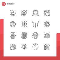 Outline Pack of 16 Universal Symbols of global pushpin bug pin location Editable Vector Design Elements