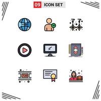 Mobile Interface Filledline Flat Color Set of 9 Pictograms of imac monitor earrings computer play Editable Vector Design Elements