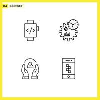 4 Universal Filledline Flat Colors Set for Web and Mobile Applications watch human business process protection Editable Vector Design Elements