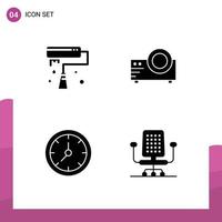 Stock Vector Icon Pack of 4 Line Signs and Symbols for paint brush time roller movie watch Editable Vector Design Elements