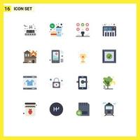 Mobile Interface Flat Color Set of 16 Pictograms of architecture piano meal music user Editable Pack of Creative Vector Design Elements