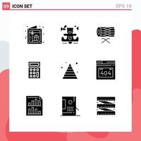 Pack of 9 Modern Solid Glyphs Signs and Symbols for Web Print Media such as finance math drum calculate st Editable Vector Design Elements