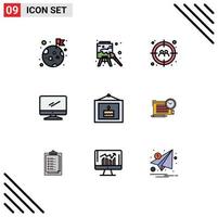 Editable Vector Line Pack of 9 Simple Filledline Flat Colors of birthday imac man device computer Editable Vector Design Elements