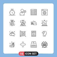 Group of 16 Modern Outlines Set for cake emblem sidebar badge setting Editable Vector Design Elements