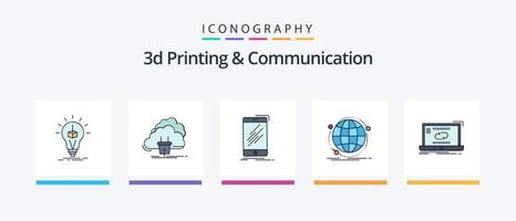 3d Printing And Communication Line Filled 5 Icon Pack Including sketch. design. sync. processing. file. Creative Icons Design vector